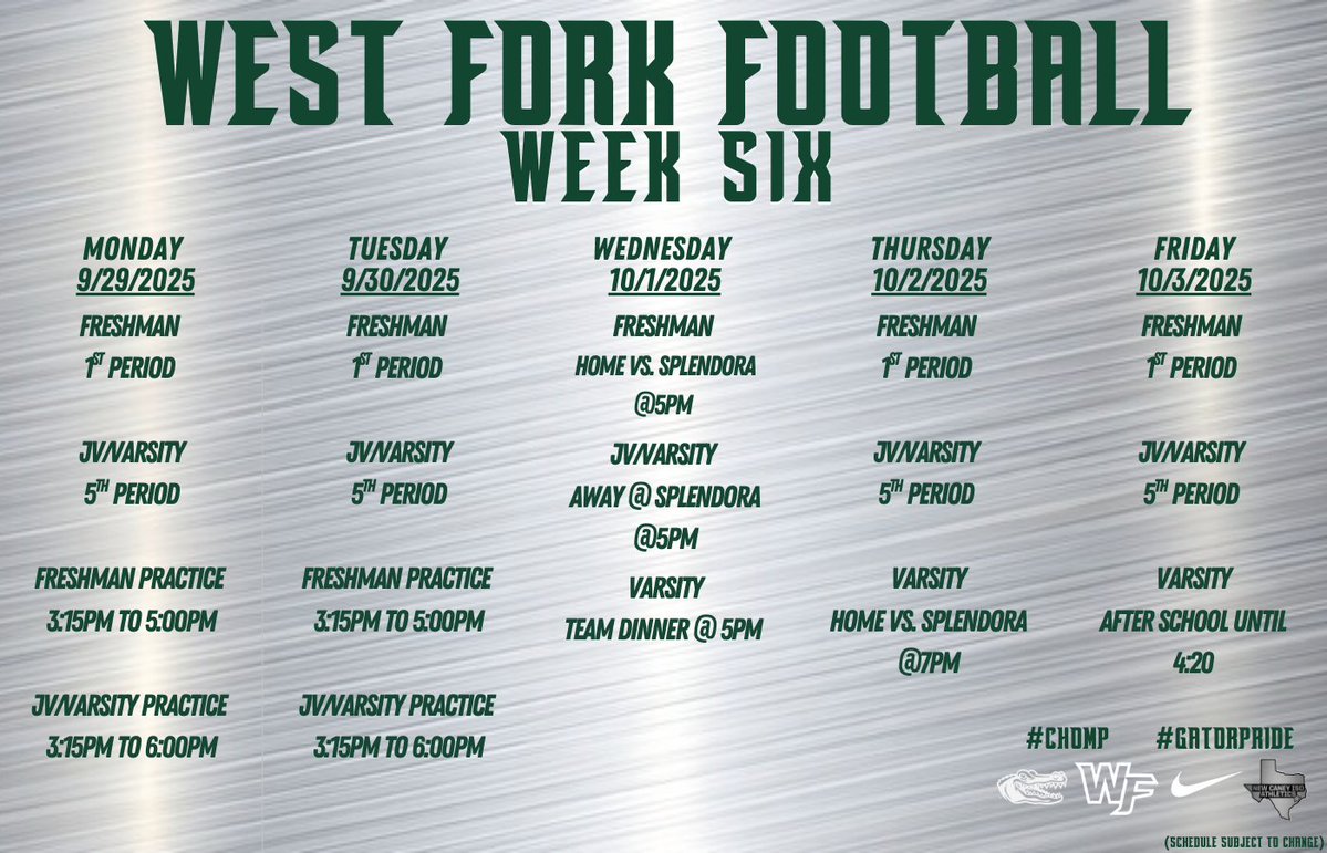 ‼️🚨 WEEK AT A GLANCE 🚨‼️
#EAT #CHOMP #WESTFORKFOOTBALL