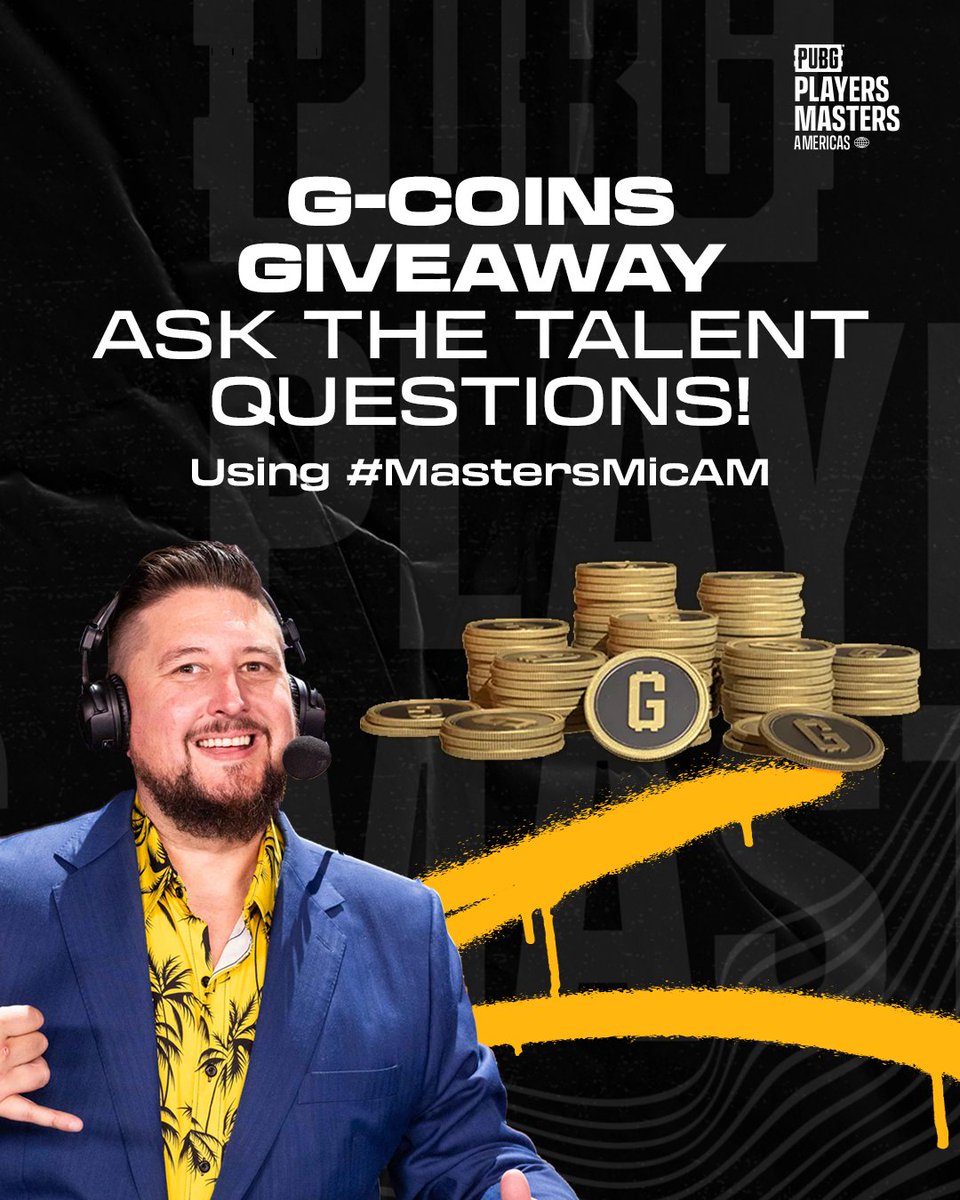 PUBGEsportsWest's tweet photo. It's time to go again! π€©
Want to win even more G-Coins to get your favourite skins?
Then go ahead and submit your questions using #MastersMicAM!
Tune in to the end of the stream to see if you've won π
#PUBG #PUBGEsports #PUBGPlayersTour https://t.co/Yw7H5tQeTl