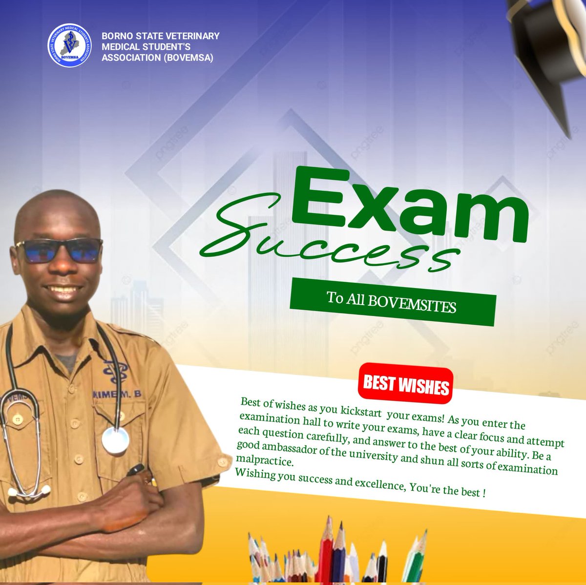 Best wishes to our members from the University of Maiduguri as they start their second semester examinations tomorrow!
E-signed: <a href="/MBulamaKime/">Kime Jere, DVM</a>