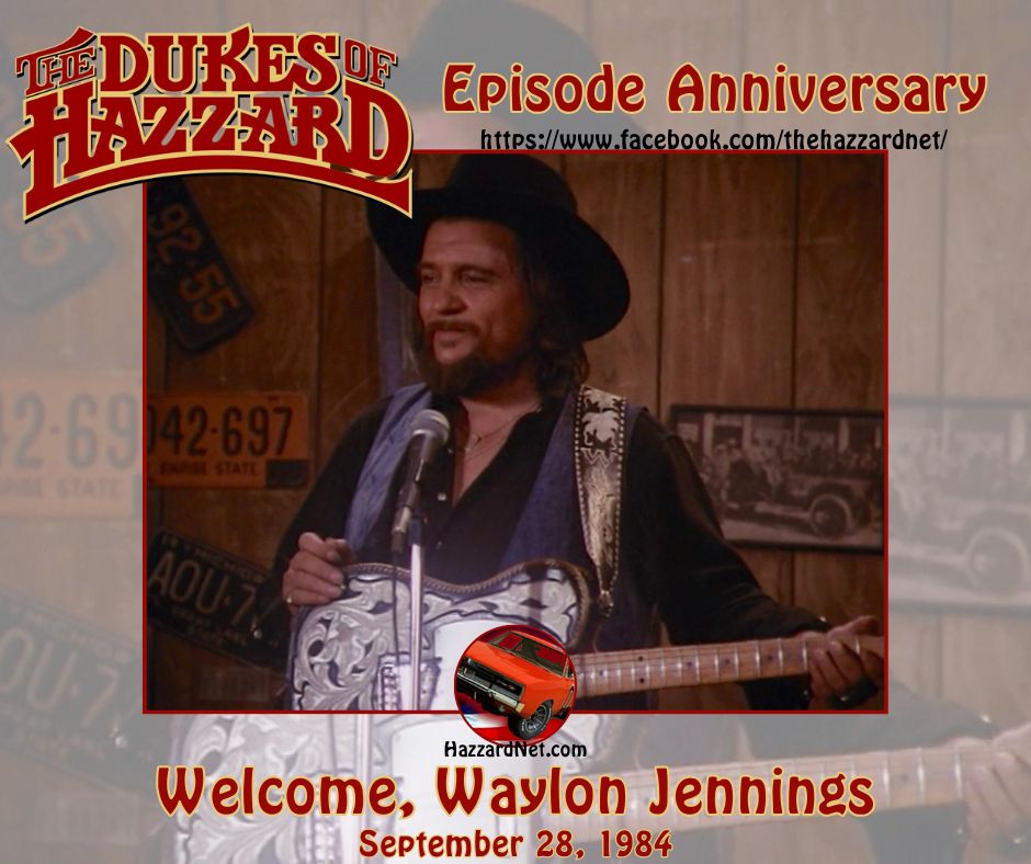 hazzardnet's tweet photo. Waylon Jennings makes a rare cameo in Hazzard County! He helps Bo and Luke stop Boss Hogg’s plan to frame them for hijacking his traveling museum. The Dukes of Hazzard episode "Welcome, Waylon Jennings" first aired on this date in 1984. #DukesOfHazzard #WaylonJennings https://t.co/IzNMBf0KjH