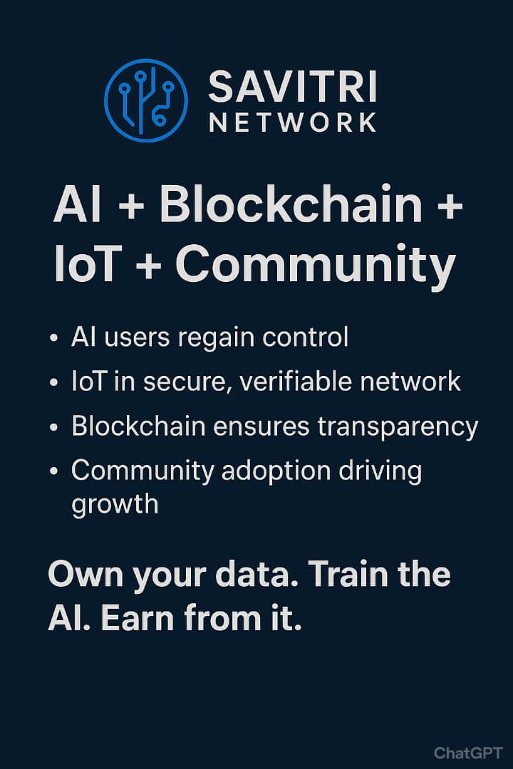 Data is the new oil, but who owns it?

Today, most of the data we generate through phones, IoT devices, or AI training doesn’t belong to us. Big Tech monetizes it while we get nothing in return.
Savitri Network changes this equation.

AI + Blockchain = Users regain control
IoT