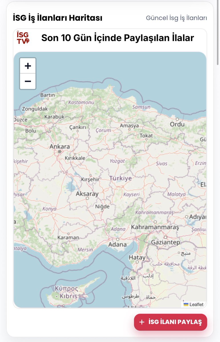 İSG İş İlanları Haritası artık cebinde!
İl/ilçe bazlı
Bu özelliği hızla büyütmemiz için desteğine ihtiyacımız var:
• İlanını hemen ekle: isgtv.com.tr/isg-is-ilani-p…

• Uygulamayı indir: isgtv.com.tr/uygulama.php

Birlikte Türkiye’nin en faydalı İSG ilan haritasını oluşturalım. 🙌