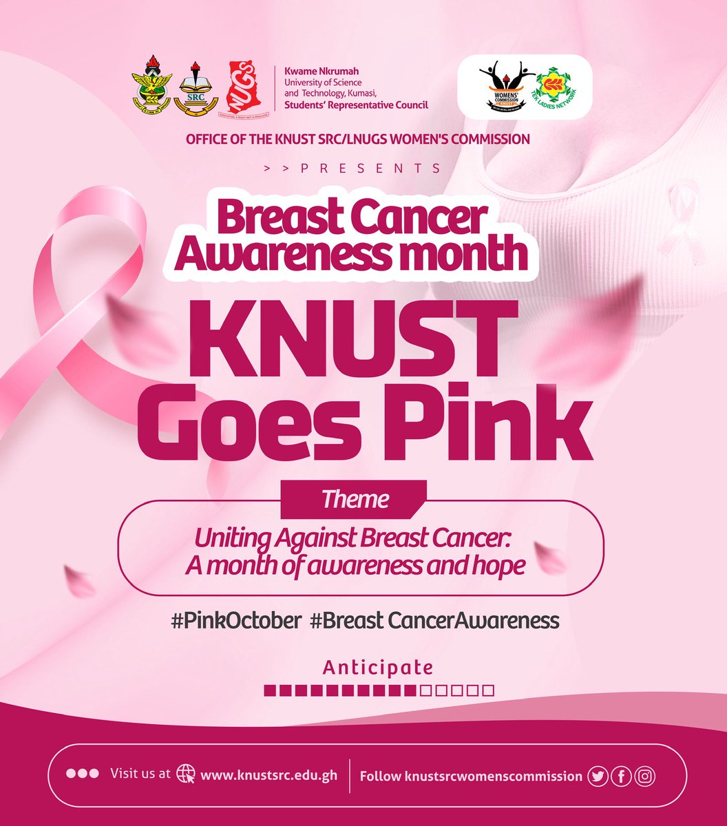 aning_mavis1's tweet photo. 💗 *OCTOBER IS HERE*&amp; #KNUSTGoesPink! 🌸
Together we unite against breast cancer, spreading awareness, hope &amp; strength all month long.

Let’s stand strong, support each other &amp; fight breast cancer with knowledge &amp; love. 🎀

#PinkOctober #BreastCancerAwareness
#theshepower https://t.co/eKRUHjBYxO