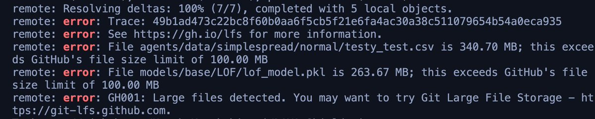 praneethio's tweet photo. Just tackled a GitHub push blocker in my Research project (anomaly detection for multi-agent RL)! Migrated massive files (340MB CSV + 263MB PKL model) to Git LFS, rewrote history, and pushed successfully. Crisis averted! 😮💨
#MachineLearning #GitLFS #AnomalyDetection #OpenSource https://t.co/8KzlGLd1W8