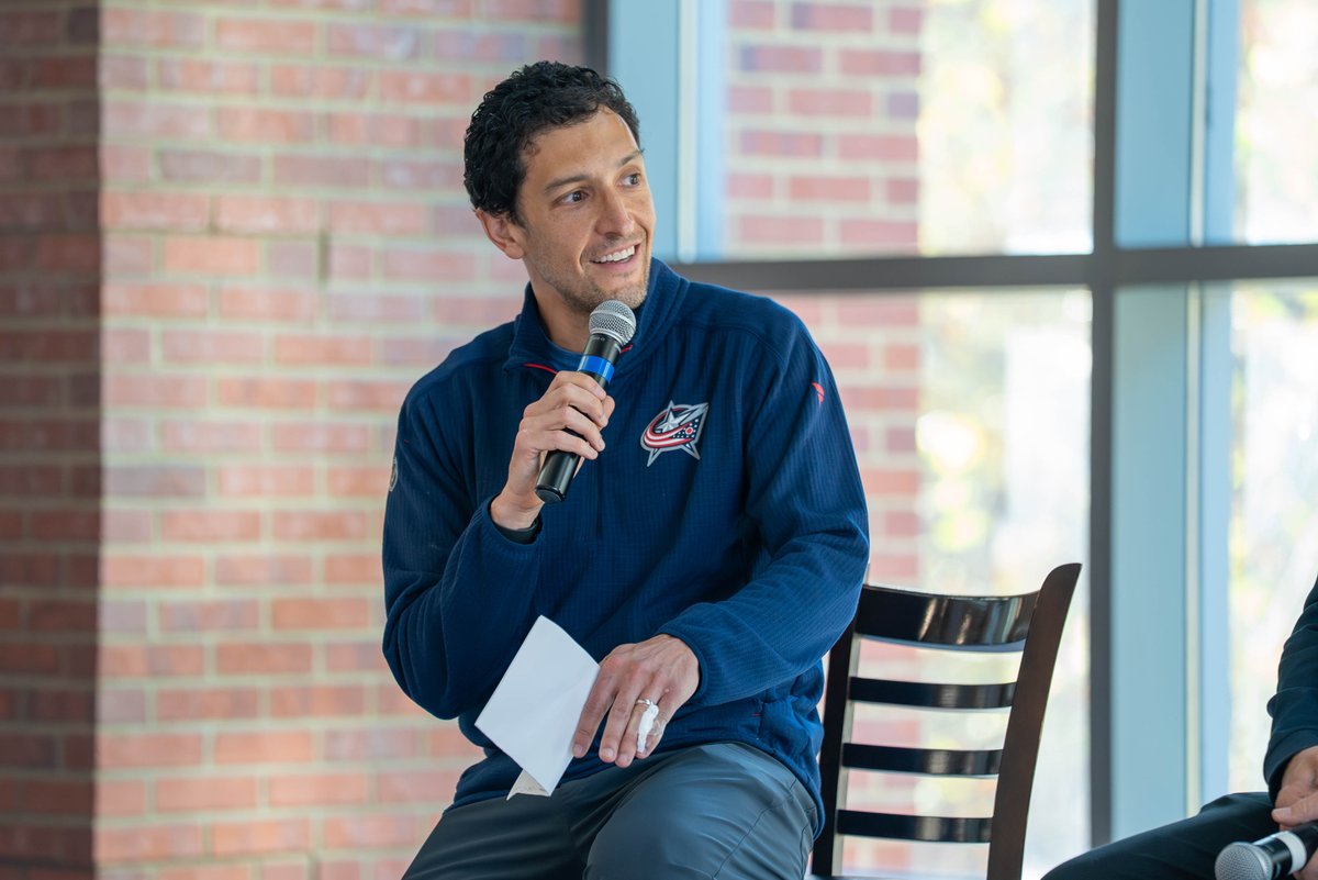 BlueJacketsNHL's tweet photo. It's training camp for everyone! 

Our Rookie STH's had their meetings with the GM today! They got to meet Don Waddell and Steve Mears while taking in today's practice and settling in to their new seats. https://t.co/gCDgyaG4PH