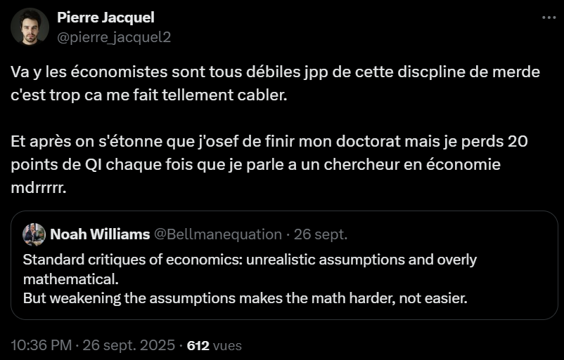 StachAlex's tweet photo. Deux ans séparent ces tweets.

From "j'ai un master, bientôt un doctorat, donc tout ce que je dis est vrai, et Bitcoin ne sert à rien" to "les chercheurs sont débiles, c'est moi qui ait raison, le doctorat ça sert à rien" real quick.

Cascade à ne pas reproduire chez vous. https://t.co/VdyD0cO0u3