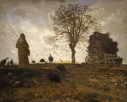 Autumn landscape with a flock of Turkeys #artbots #millet