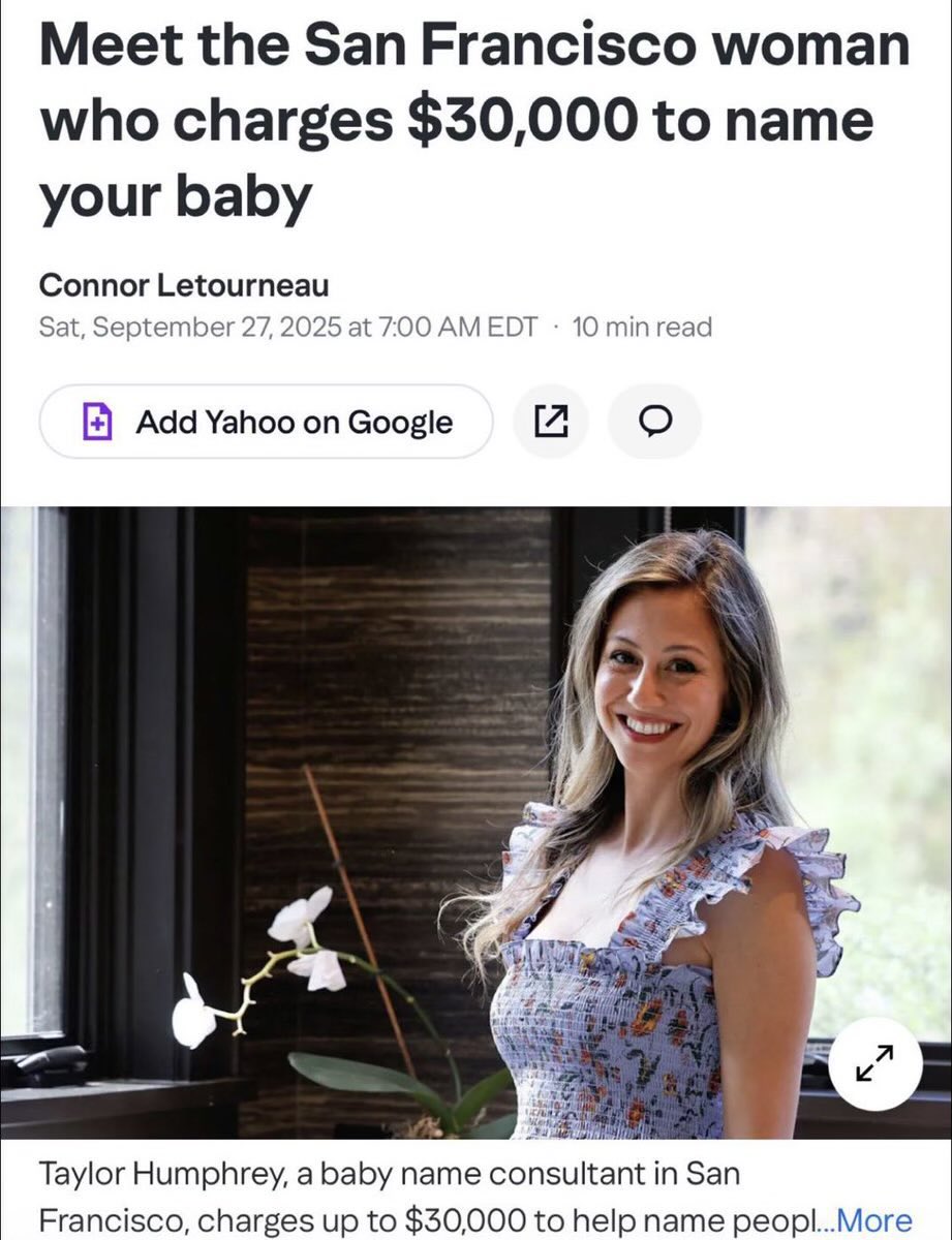 She’s running a special now for $300 . I didn’t even know people paid someone to name their baby. 🤯🤪
