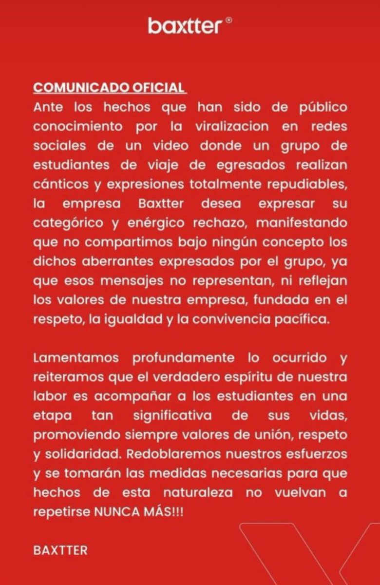 danilerer's tweet photo. Otro comunicado que nada dice, el la empresa Baxxter, en relación a los chicos cantando "Hoy quemamos judíos" https://t.co/U5v0mUYF96