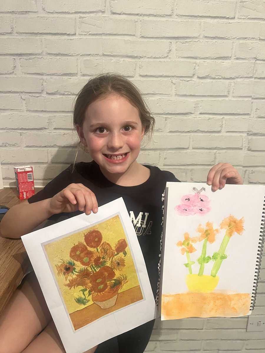 Louisemac2018's tweet image. Esra’s version of Vincent van Goghs sunflowers painting 🌻 #arthomework @CCCRPrimary
