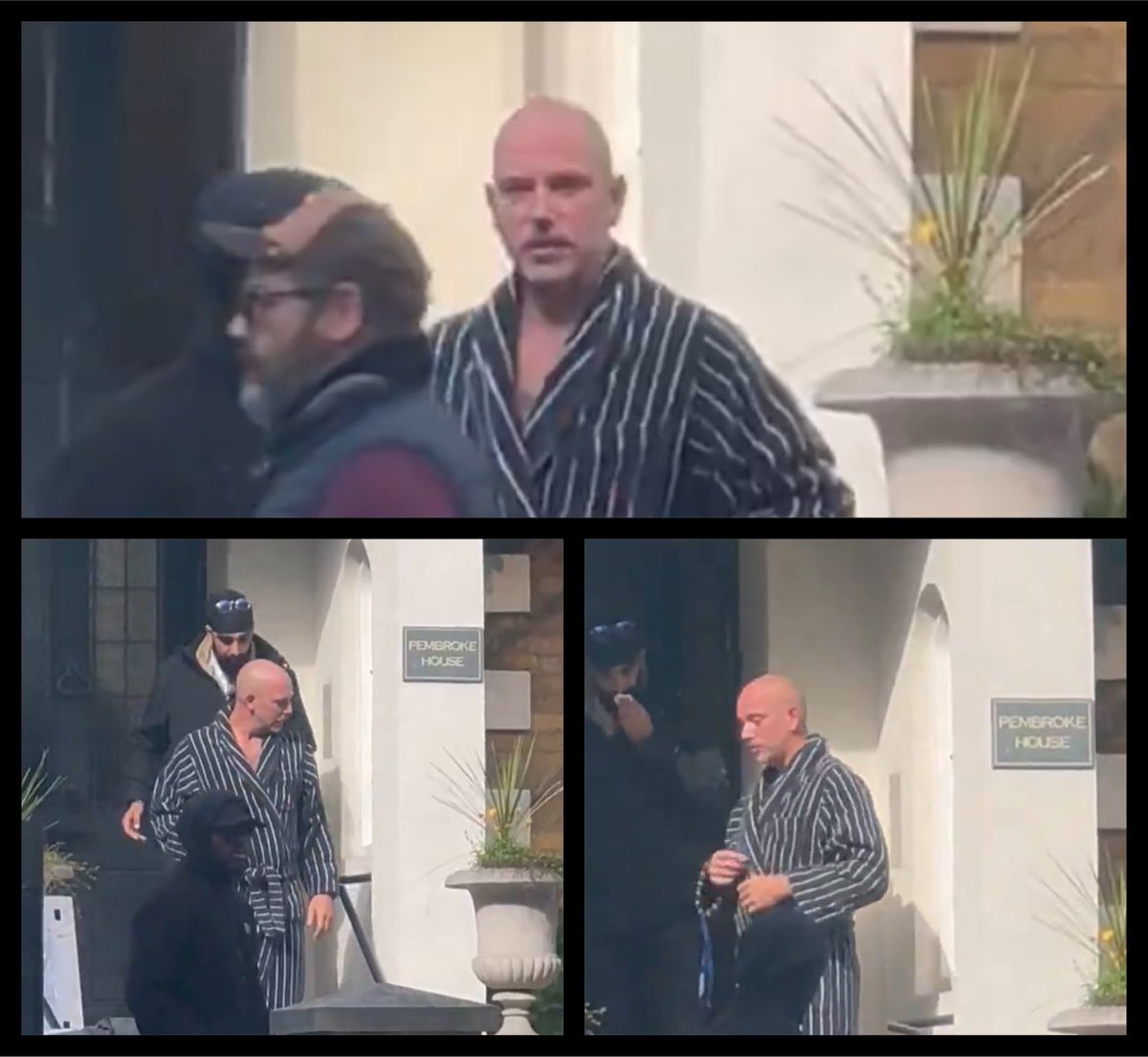 TedLassoism's tweet photo. Oh, it’s just the Dutchman in a robe spotted outside “Rebecca’s house” on the set of Ted Lasso Season 4. You didn’t think Rebecca (Hannah Waddingham) would go on without him, did you? #TedLasso https://t.co/d6EWtpUfMi