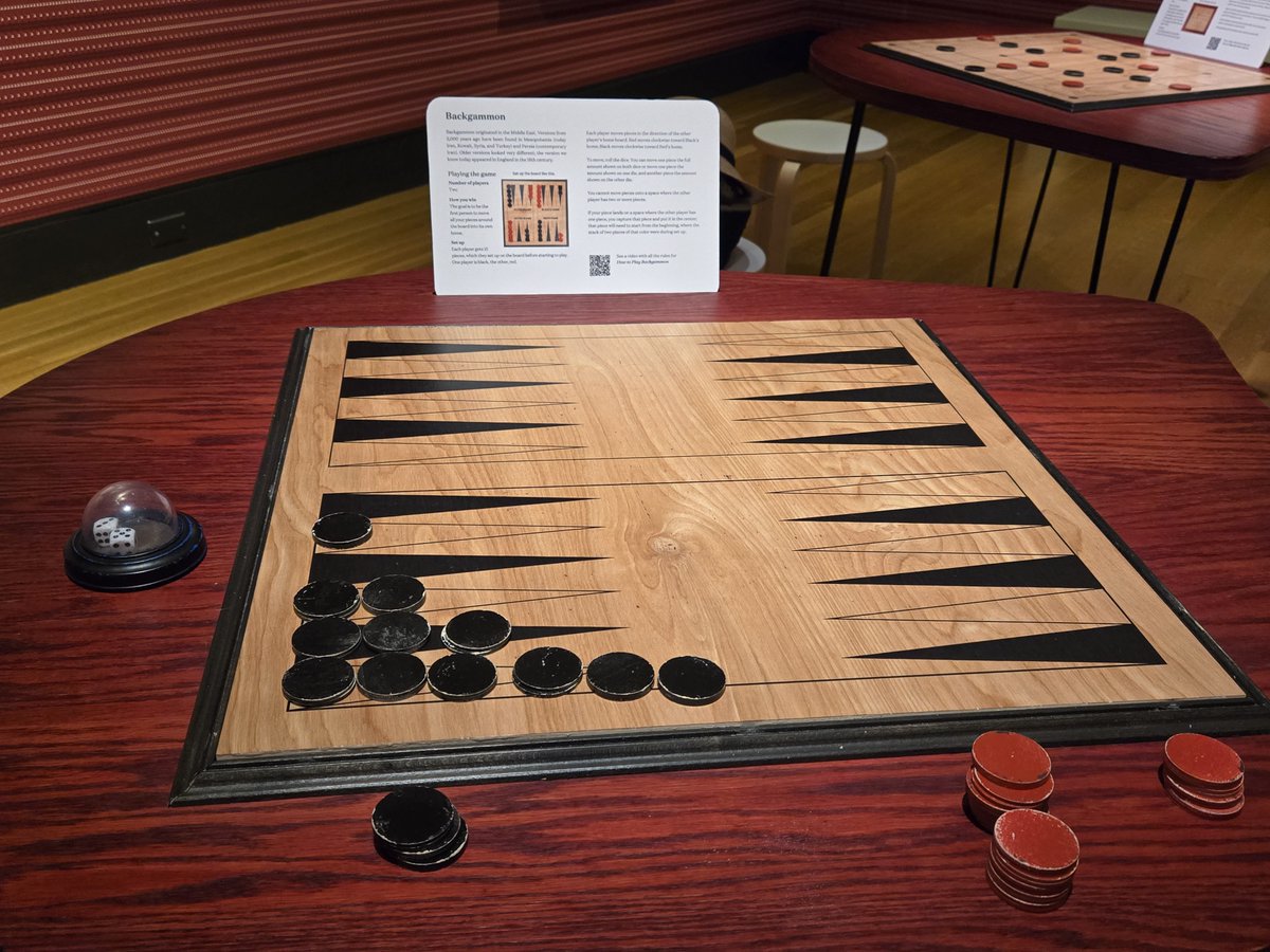 aru_backgammon's tweet image. ボルチモアの博物館に盤双六の絵とバックギャモンを発見！マンカラとかと一緒に並べられてました。