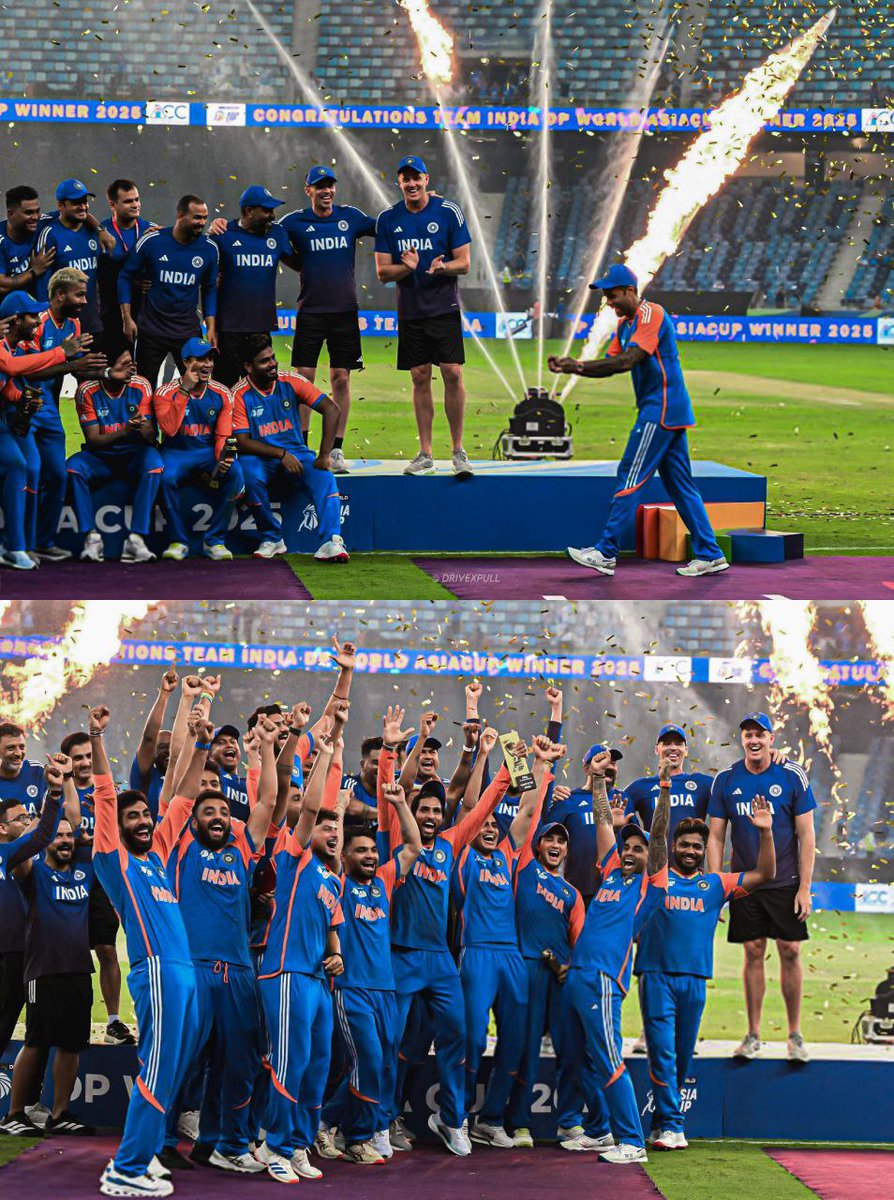 Team India Celebrates Asia Cup Victory Without Trophy After Refusing Presentation

#AsiaCup2025 #INDvPAK #IndianCricket #TeamIndia