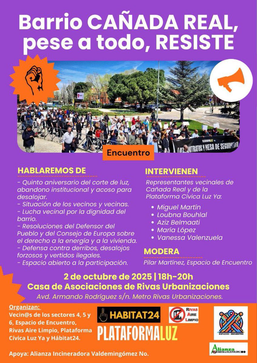 Este jueves tenemos un encuentro…porque el barrio Cañada Real RESISTE  #Rivas #Cañada