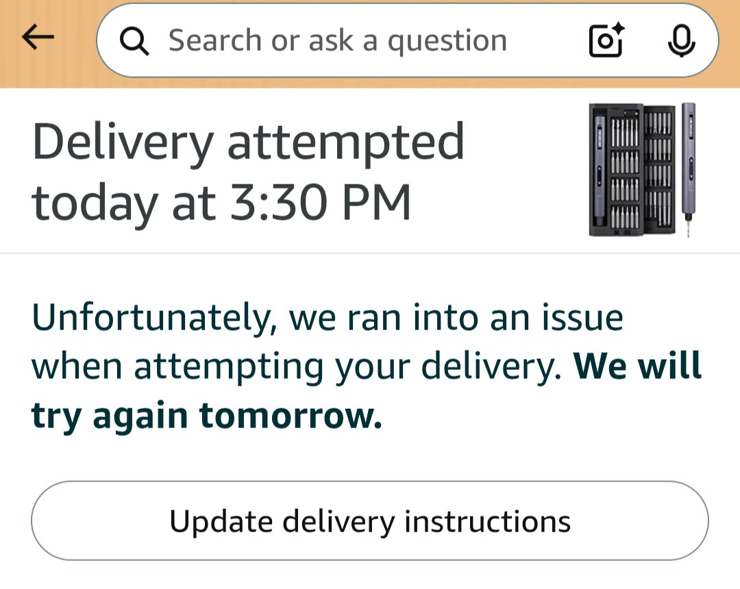 steveemmert's tweet photo. @amazon What is this BS!? Been home all day waiting for this delivery. No such "attempt" was made for this delivery. Why am I paying for Prime? Turn the truck around and do your job. https://t.co/h3CfSPL3Hq