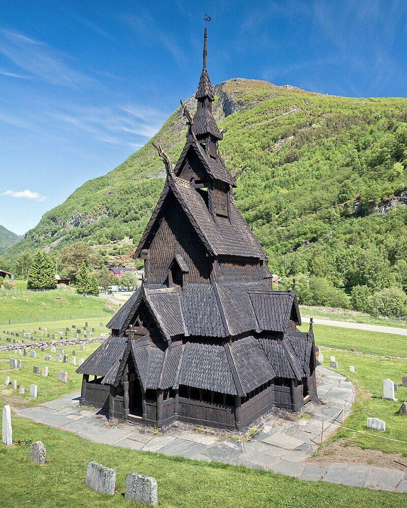 800-year-old stave church made entirely from wood without a single metal nail, Norway.