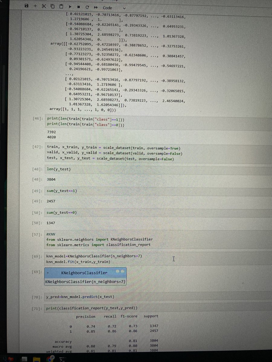 zigjagcode's tweet image. Hello 2:30AM gang ..

💻Day 8 of becoming AI/Ml god 
 After #INDvPAK  it’s time for grind at 
 ⏰2:30am 

Learnt about:
1.preparing data ✅
2.oversample (RandomOverSample)✅
3. KNN and classification_report ✅
 
#100DayChallenge #100DaysOfCode #AIMl