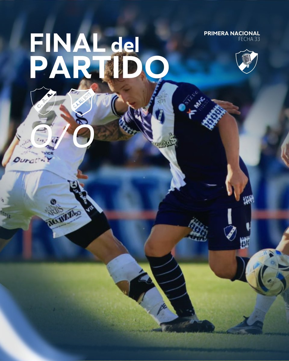Final del Partido.

#Alvarado 0 - 0 #AllBoys

⚠️ En la ultima fecha tienen que suceder alguna de estas dos posibilidades para que Alvarado pueda mantener la categoria:

🟢 Ganar y que pierda Almagro.
☑️ Ganar, que empate Almagro y jugar un desempate.
