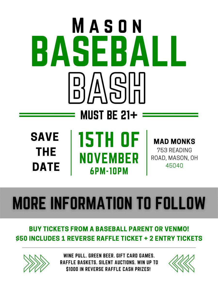 Mark your calendars for the upcoming Mason Baseball Bash on Saturday, November 15th!