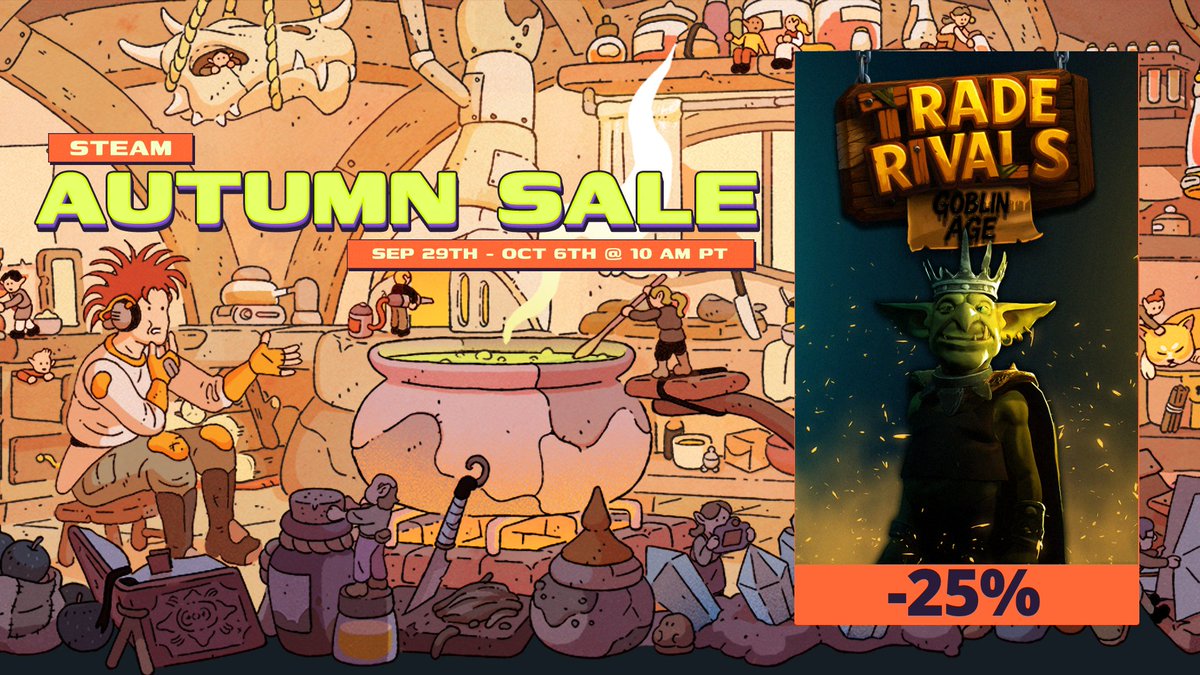 TradeRivalsGA's tweet photo. Biggest Sale for Trade Rivals! Autumn Sale! Let's go and play goblin trade wars!
https://t.co/ktrJr3Y9QR
#Steam #AutumnSale #indiedev https://t.co/TQoJAY8wYs