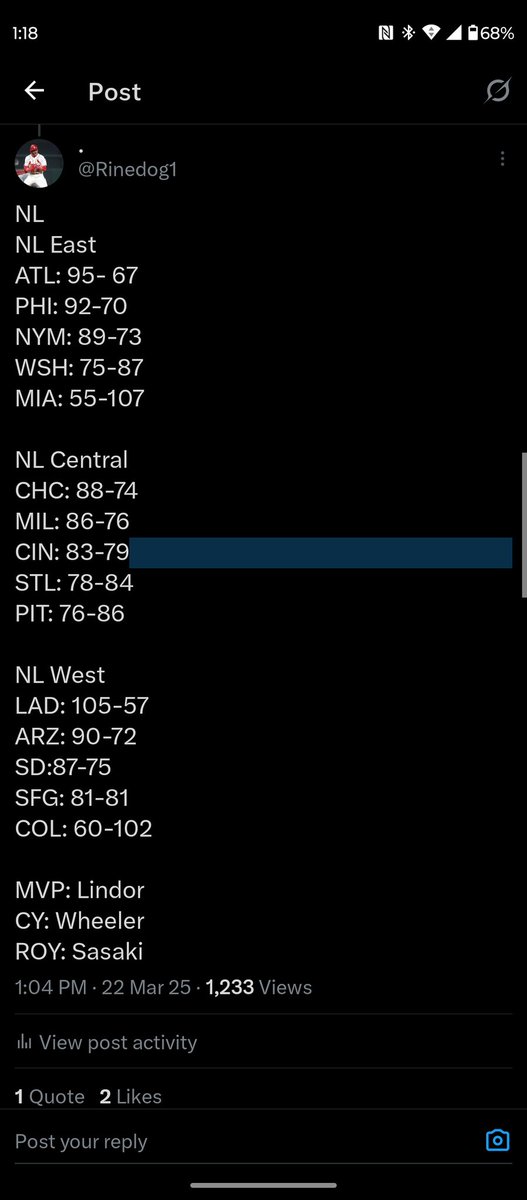 Ignore my other predictions, I got the Cardinals exact win total right before the year lol. 
#STLCards