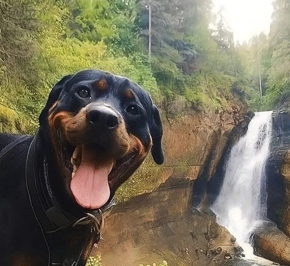When your dog photobombs a great waterfall pic but it turns out ok