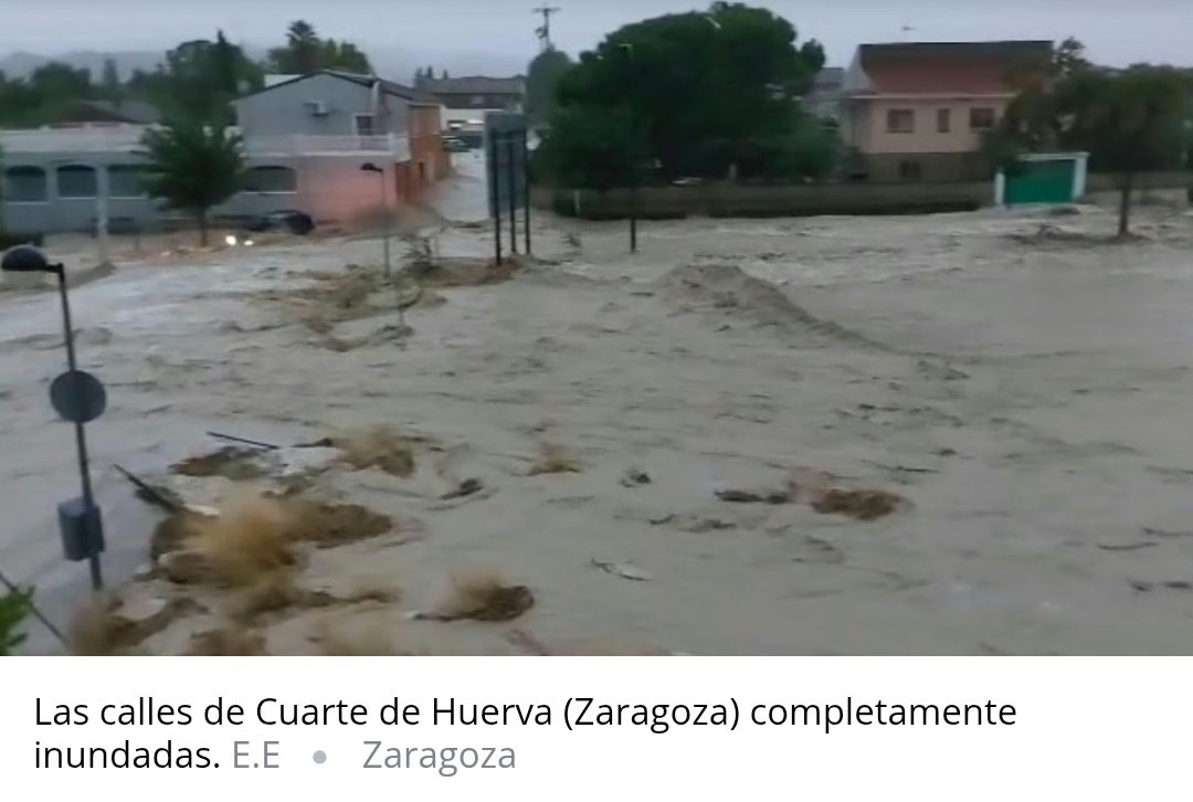MaraTer02590623's tweet photo. @diegoacosta_soy La AEMET hace lo q le manda su jefe Sánchez. Hoy por ej. no ha puesto aviso rojo para la provincia d Zaragoza (sin ese aviso no hay alerta) y lo que ha caído y como están muchas calles y localidades es una barbaridad. Teníamos alerta entre amarilla y naranja 🙄
Cuarte de Huerva👇🏻 https://t.co/8TQ8wFSR5E