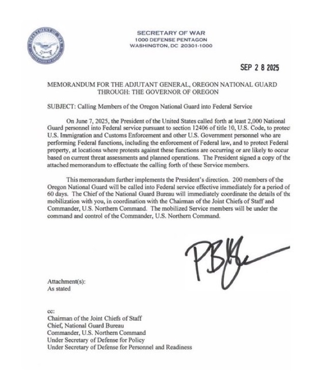 GuntherEagleman's tweet photo. HOLY SHlT! SecWar Hegseth has just activated 200 National Guardsmen in  Portland!

This is going to SHOCK the lawless Antifa insurrectionists! 

ARREST EVERY LAST ONE! https://t.co/DHH6daLD9O