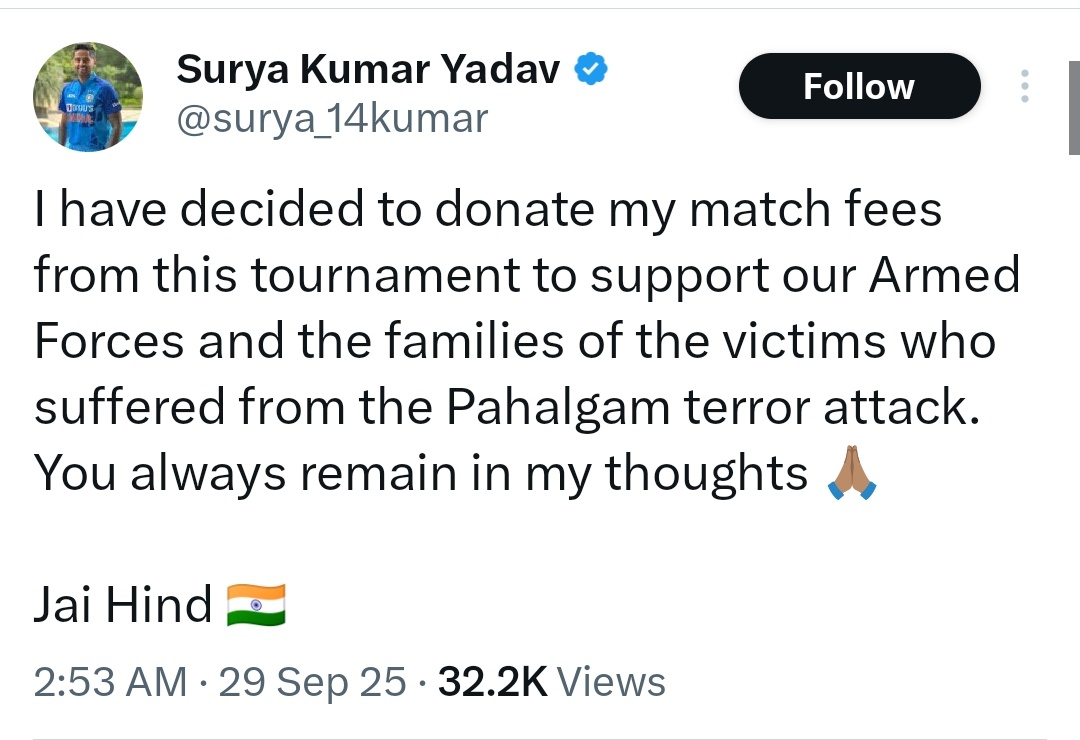 AllroundAY's tweet photo. कोई दिल्ली कुछ बोल रहा था । भैया ने बोलती बंद कर दी.. 👍
ये लो करके दिखा 
#IndiaVsPakistan
#AsiaCup2025 #SuryakumarYadav𓃵 
@surya_14kumar आभार 🙏❤️ https://t.co/gpVkRE8w9x