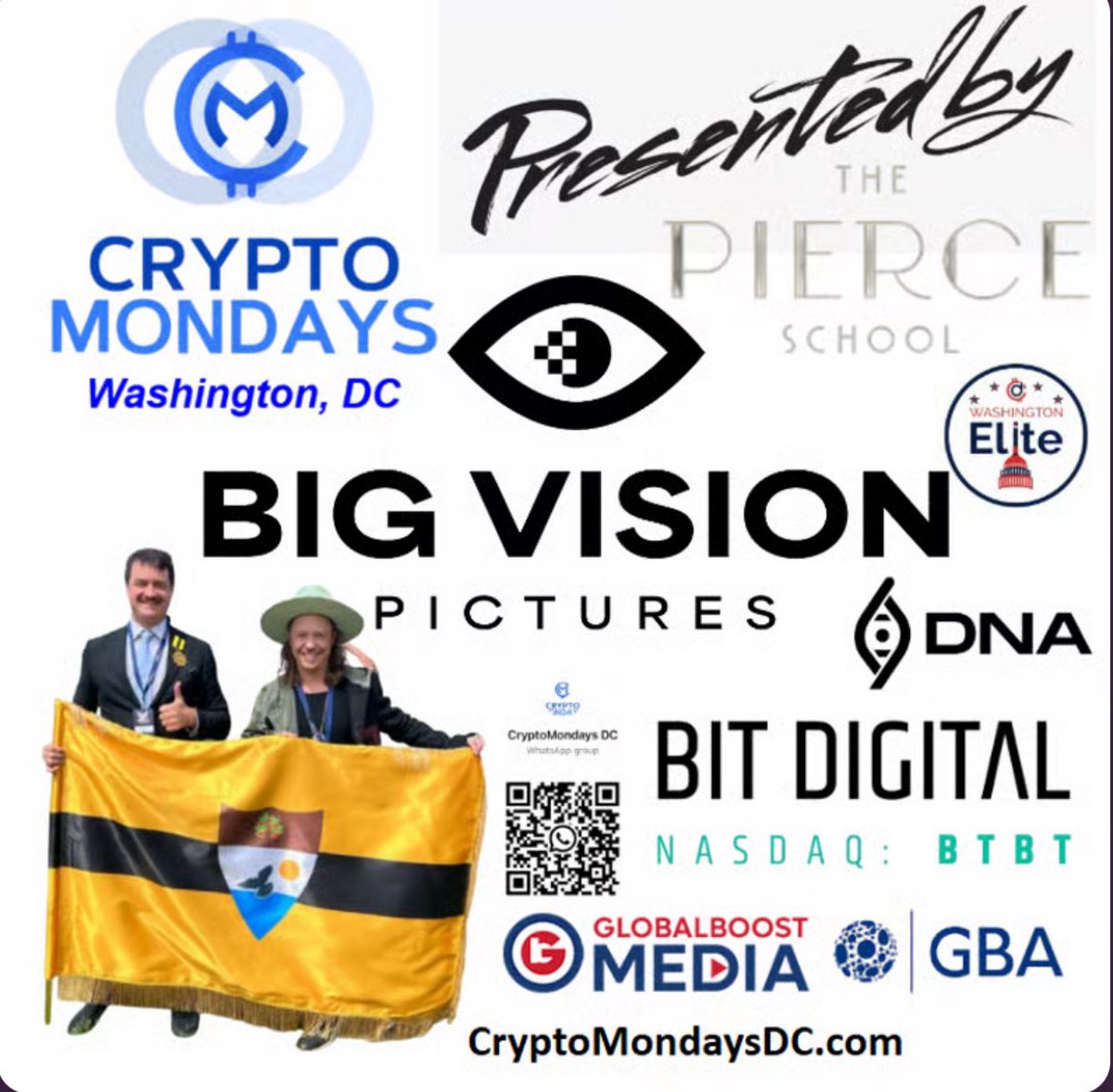 Tomorrow in DC 🚀 Crypto Monday returns!
🎬 Sponsored by Big Vision Pictures
📍 Hosted by Global Boost Media Inc., The Pierce School &amp; Washington Elite

Networking, innovation &amp; crypto insights you won’t want to miss $BVP 

RSVP HERE: luma.com/cyfflhqv

#dccryptomonday #BVP