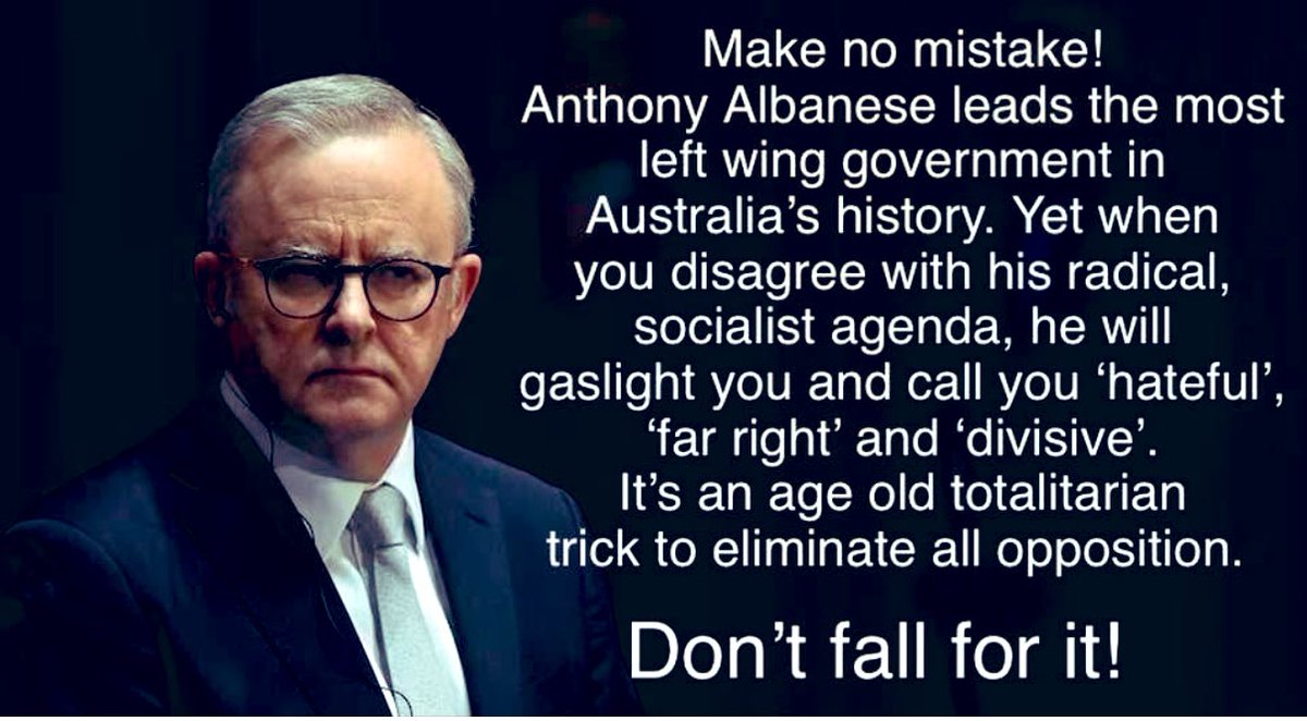 goodfoodgal's tweet image. Australians mistakenly think they live in a free country. 

We do not. 

Our freedom and civil rights are under attack. 

@AlboMP is a dangerous, tyrant who wants to shut down anyone who stands up against him turning this country into a communist cesspool.