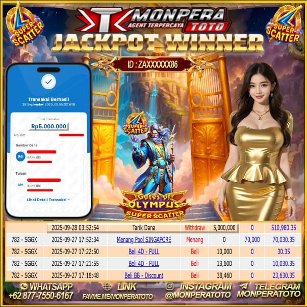 Selamat Kepada Member MONPERATOTO UserID :  ZAX0O00X86
JP SLØT PRAGMATIC GATES OF OLYMPUS SUPER SCATTER Dengan Total Kemenangan Rp 5.000.000
Belum Høki? Istirahat Dulu, Selama Ada Perjuangan Selalu Ada Hasil Menanti di Depan Boss ^_^ 

Berapapun Anda JP Kami Bayar Lunas Ya Bossku
