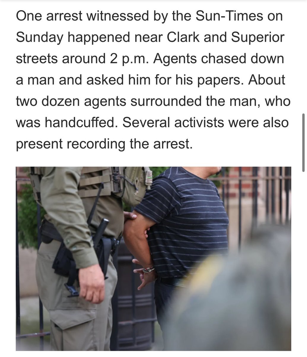 Based on this report &amp; accounts from others approached by ICE/fed agents, the arrests no longer appear to be ‘targeted,’ despite claims by officials. 

Criminal history seems to no longer be a determining factor, contrary to what Trump promised.

chicago.suntimes.com/immigration/20…