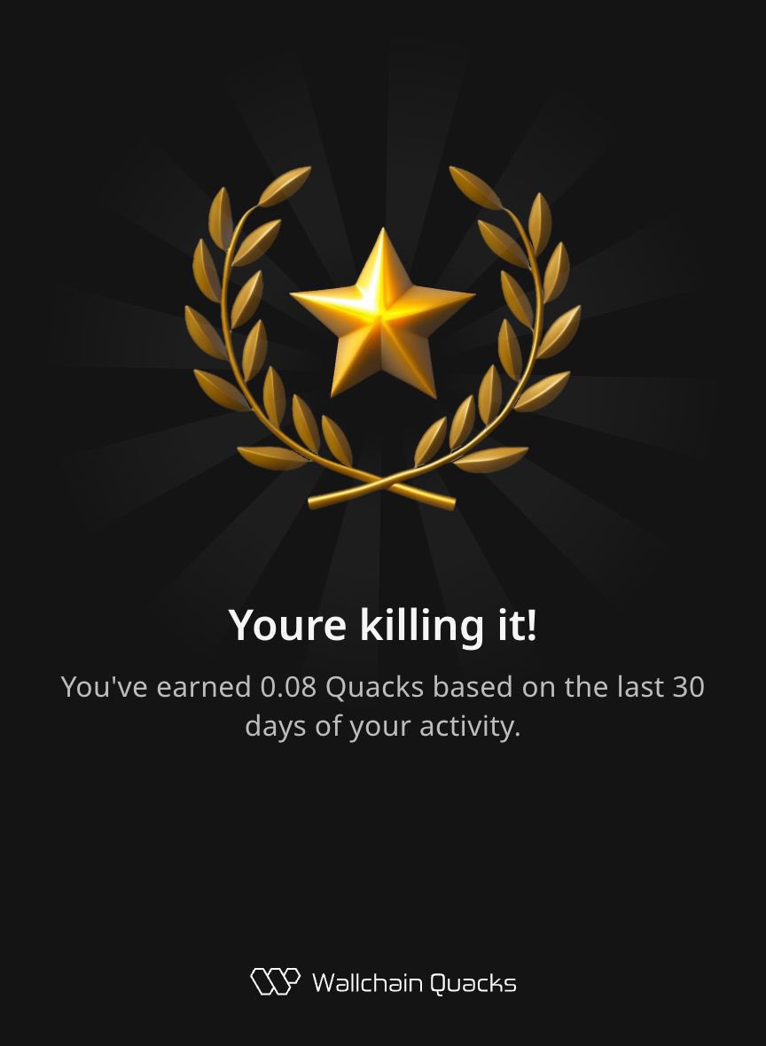 0.08 quack achieved internally on <a href="/wallchain_xyz/">Wallchain Quacks</a> 😂😂😂
Finally progressed to level 1 on <a href="/HeyElsaAI/">HeyElsa</a> quest 

It’s another new week coming 
We get to finish then daily and weekly quest 

Lock in… Q4 about to be the best