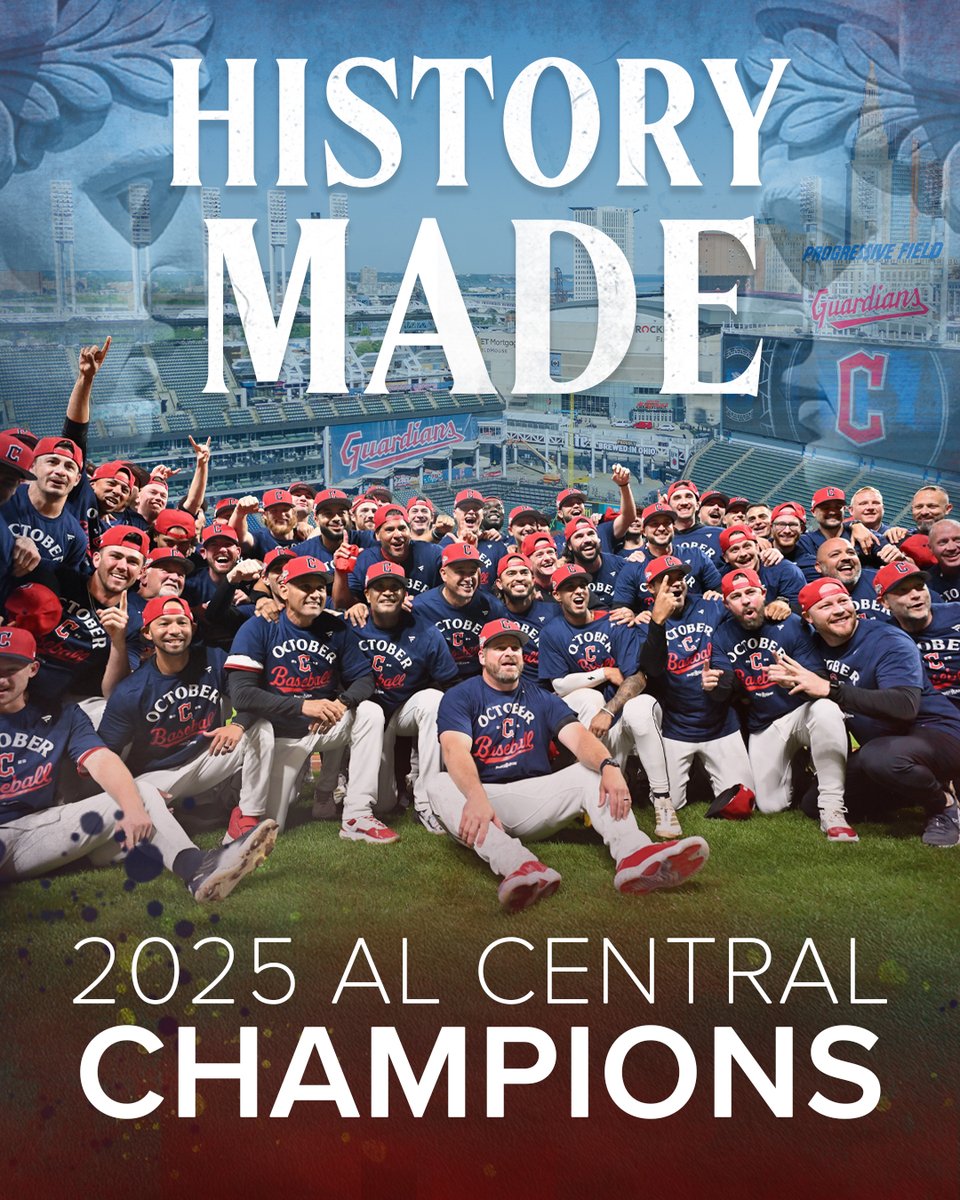 GreaterCLE's tweet image. History Made. With the greatest comeback in MLB division history, the @CleGuardians are your 2025 American League Central Champions! 🔥 ⚾ 

#GoGuards #ForTheLand @TheCLE @DowntownCLE