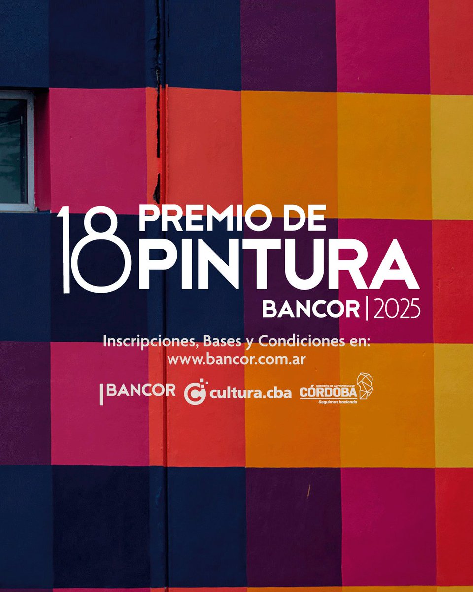 📅 𝗛𝗮𝘀𝘁𝗮 𝗲𝗹 𝟭𝟴 𝗱𝗲 𝗼𝗰𝘁𝘂𝗯𝗿𝗲 
𝟭𝟴° 𝗣𝗿𝗲𝗺𝗶𝗼 𝗱𝗲 𝗣𝗶𝗻𝘁𝘂𝗿𝗮 𝗕𝗔𝗡𝗖𝗢𝗥 | 𝗕𝗮𝗻𝗰𝗼 𝗱𝗲 𝗹𝗮 𝗣𝗿𝗼𝘃𝗶𝗻𝗰𝗶𝗮 𝗱𝗲 𝗖𝗼́𝗿𝗱𝗼𝗯𝗮. C𝗮𝘁𝗲𝗴𝗼𝗿𝗶́𝗮 𝗠𝘂𝗿𝗮𝗹𝗶𝘀𝗺𝗼 
Primer premio  $4.500.000
tinyurl.com/25dvznkp