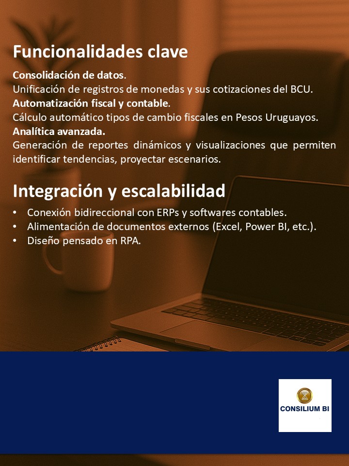 ConsiliumBI's tweet photo. 🚀 Presentamos Monetae
Cotizaciones monetarias automatizadas con respaldo del BCU.
✅ Eficiencia inmediata
✅ Cálculo fiscal en Pesos Uruguayos
✅ Analítica para Power BI &amp; Tableau

📩 Pedí tu demo sin costo y simplifica tus finanzas y contabilidad.
#Monetae #ConsiliumBI #RPA #BI https://t.co/ixlhVwIlw3