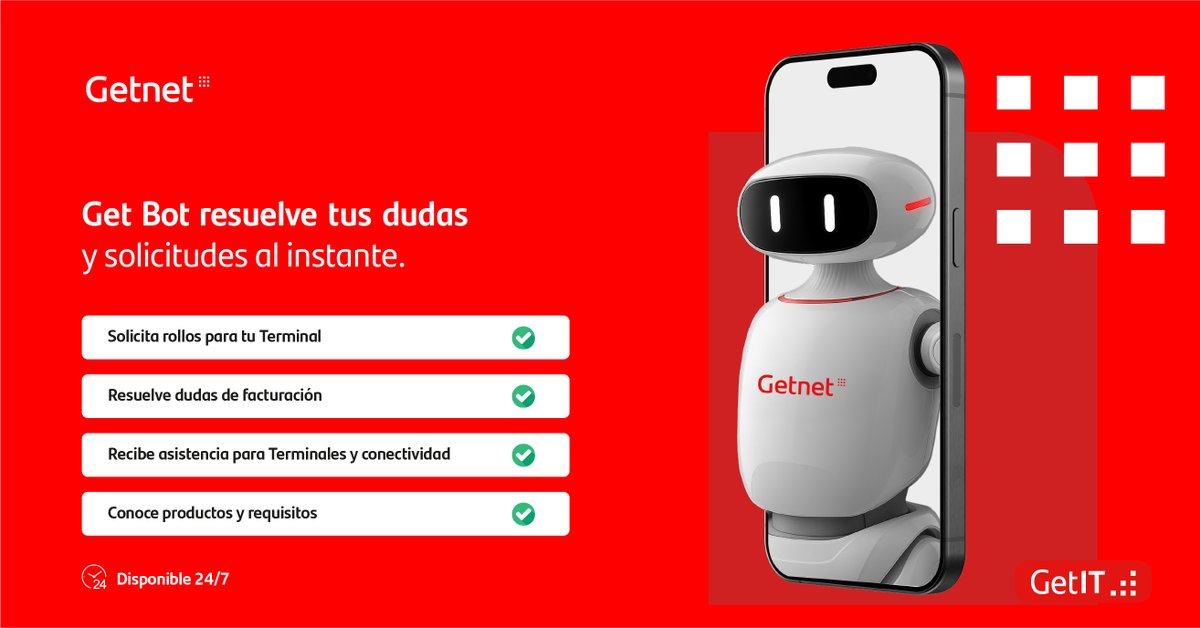 ¡Get Bot es el asistente virtual que no sabías que necesitabas! Envíale un WhatsApp al 💬 5591779899 y recibe respuesta en segundos.

#ElFuturoEsTuyo #Getnet #GetReady
