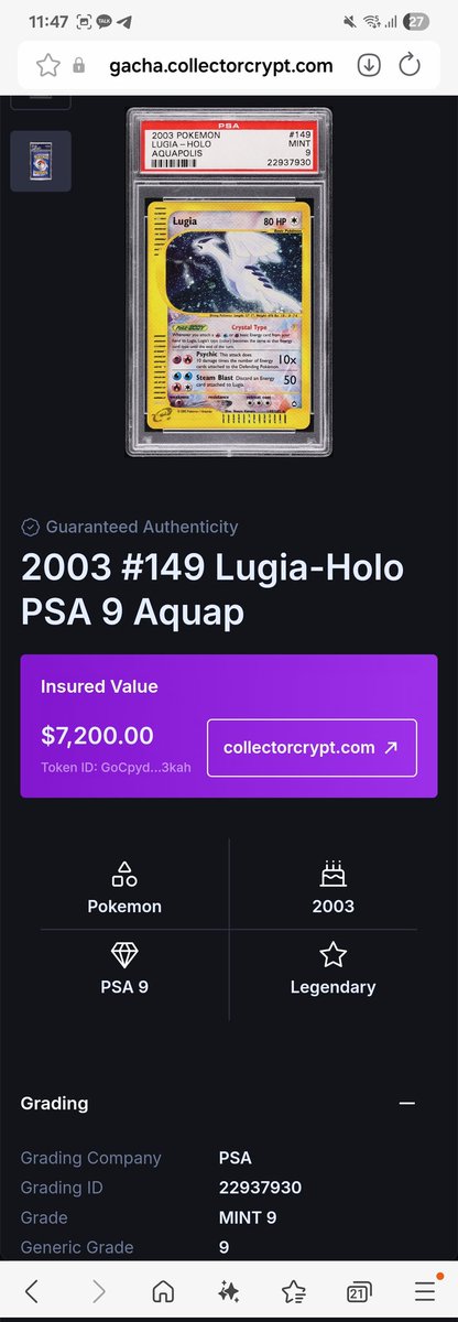 ROAcrypto's tweet image. 포켓몬 가챠 뽑기 2트만에 레전더리 등당

갑자기 밤에 삘받아서 레전더리 뽑기 2회를 진행했는데요 결과는..

루기아 레전더리!!!
2번만에 7000달러 가치의 카드가 나왔어요. 🥹 기운받아가세유.

@Collector_Crypt
#PokemonCards  #LegendaryPull
#포켓몬 #pokemon