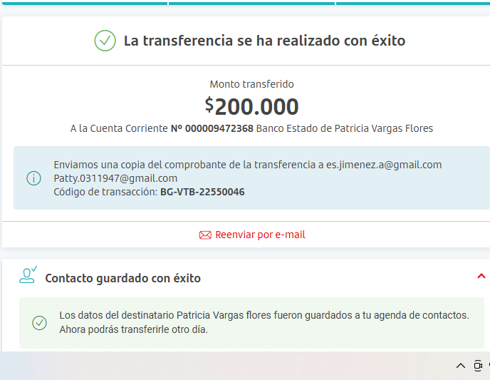 Enviados los 200 dólares (agregué lo faltante para que llegaran los 200mil pesos) a la mami de Tomoe uwu