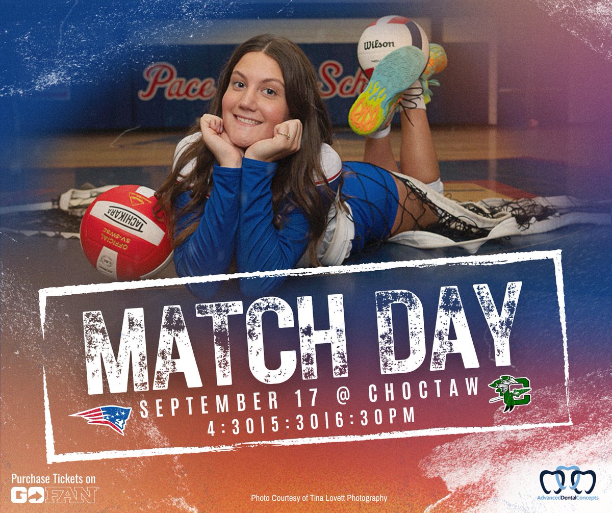 🏐#PacePatriotsVolleyball is hitting the road today, September 17, to take on Choctaw!

Catch the #LadyPatriots in action at:
🕓 4:30 PM – Freshman
🕠 5:30 PM – JV
🕡 6:30 PM – Varsity

Let’s #GoPacePatriots! 💙❤️
