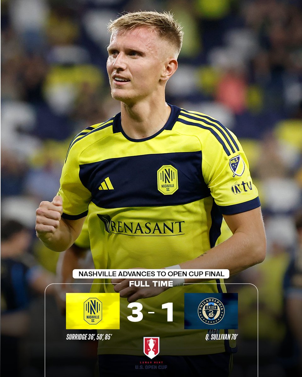 SAM SURRIDGE'S HAT TRICK SENDS @NASHVILLESC TO THE U.S. @OPENCUP FINAL 🏆