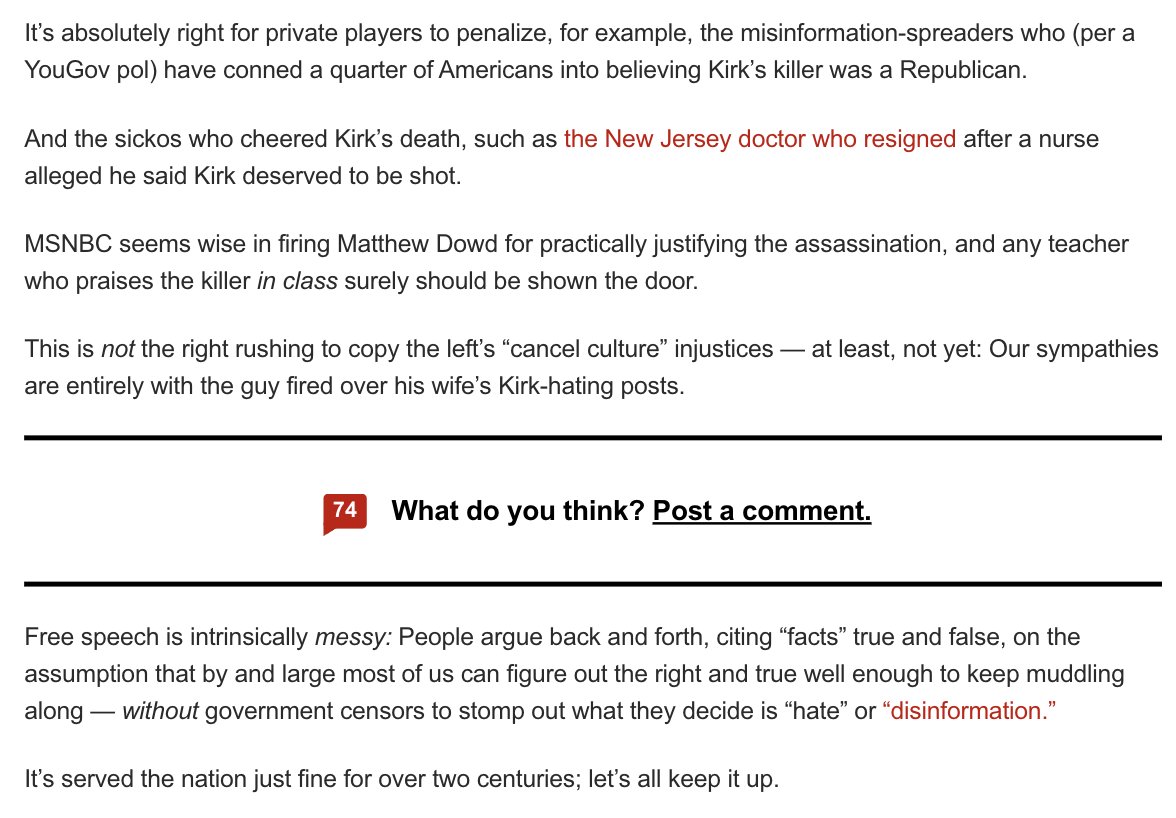 NYPost editorial warns AG Pam Bondi against going after "hate speech"' and uses a quote from Charlie Kirk to make their point.