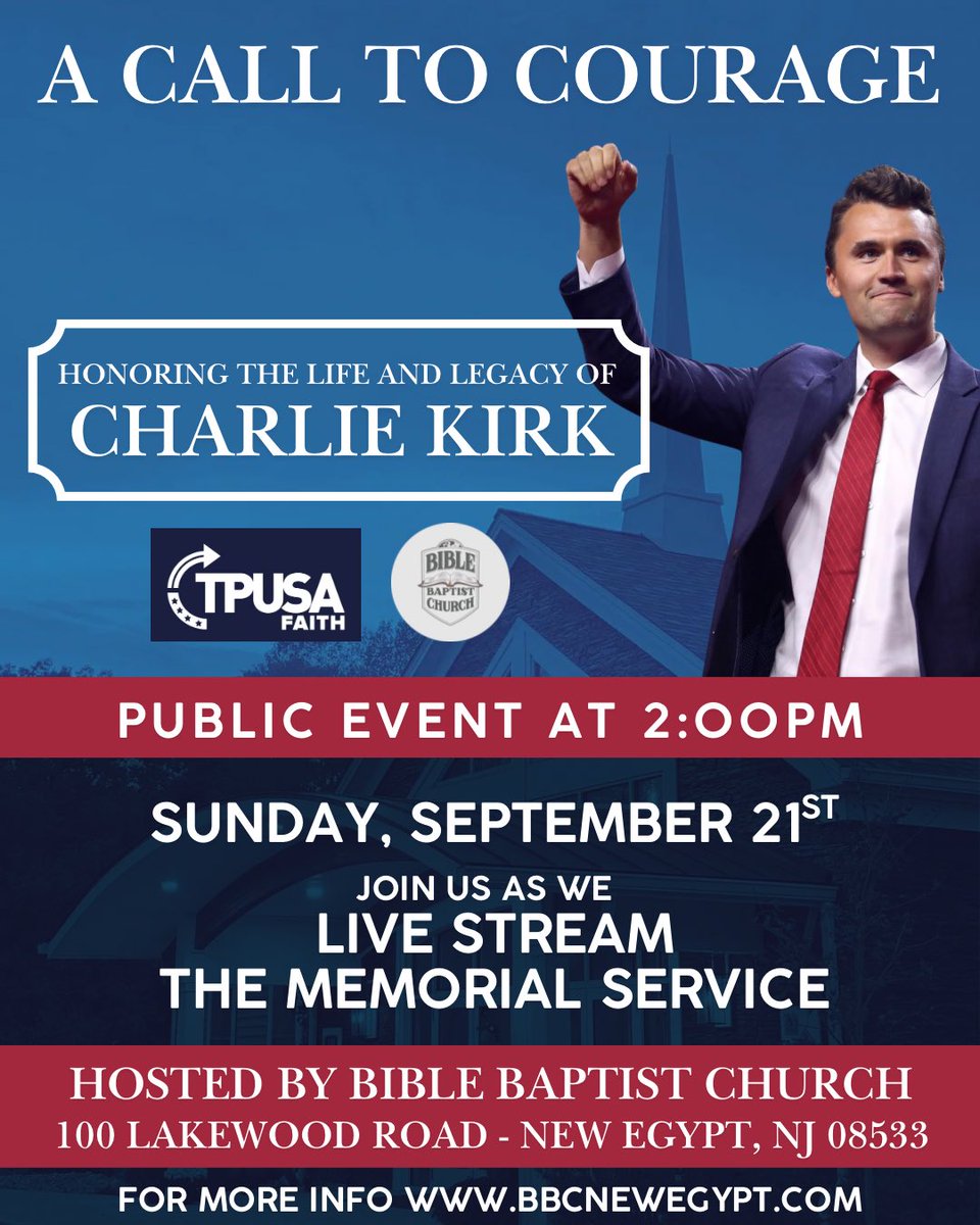 We will be a host location to the Live Stream of the Charlie Kirk Memorial on Sunday at 2:00pm. 

Register Here:

bbcnewegypt.breezechms.com/form/Civic_Inv…