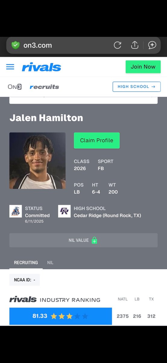 Blessed to be ranked a 3⭐️ by <a href="/Rivals/">Rivals</a>