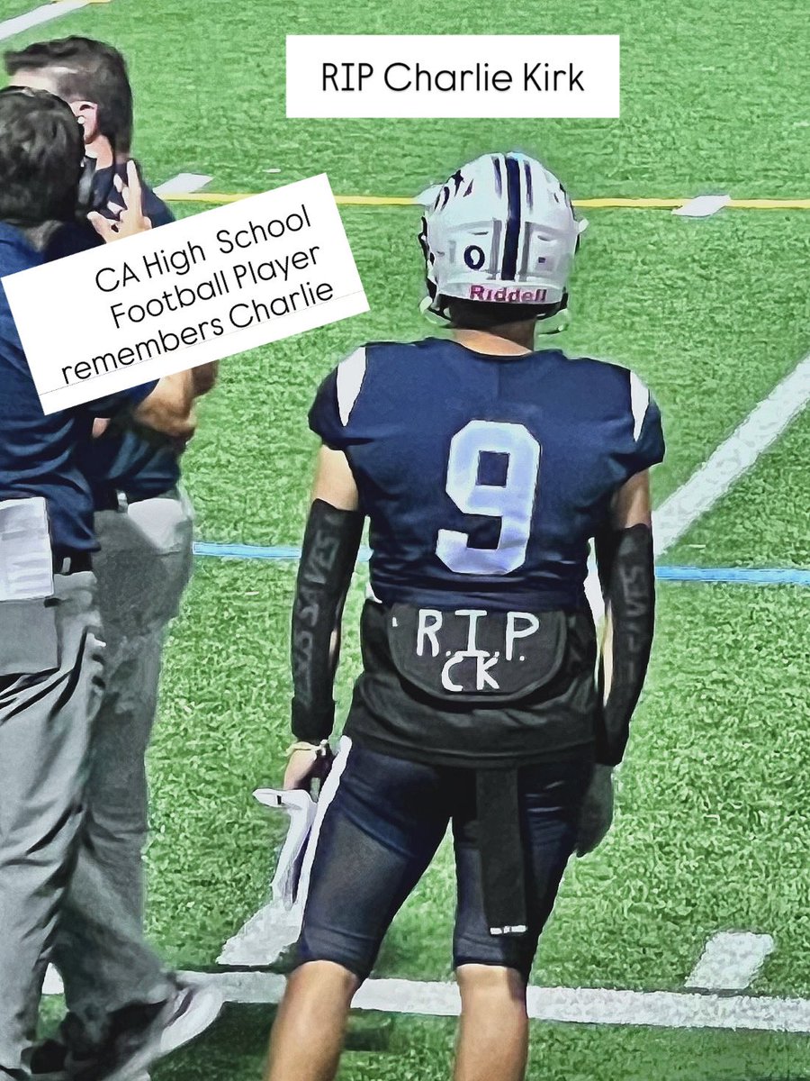 CAMomTrinity's tweet image. #HereWeAre #charliekirkforever 

@charliekirk11 was remembered on a CA high school football field the Friday night after he was assassinated. He inspired a whole generation of young people. Young men are proudly standing with Charlie Kirk. @MrsErikaKirk @TPUSA @CalParentsUnion