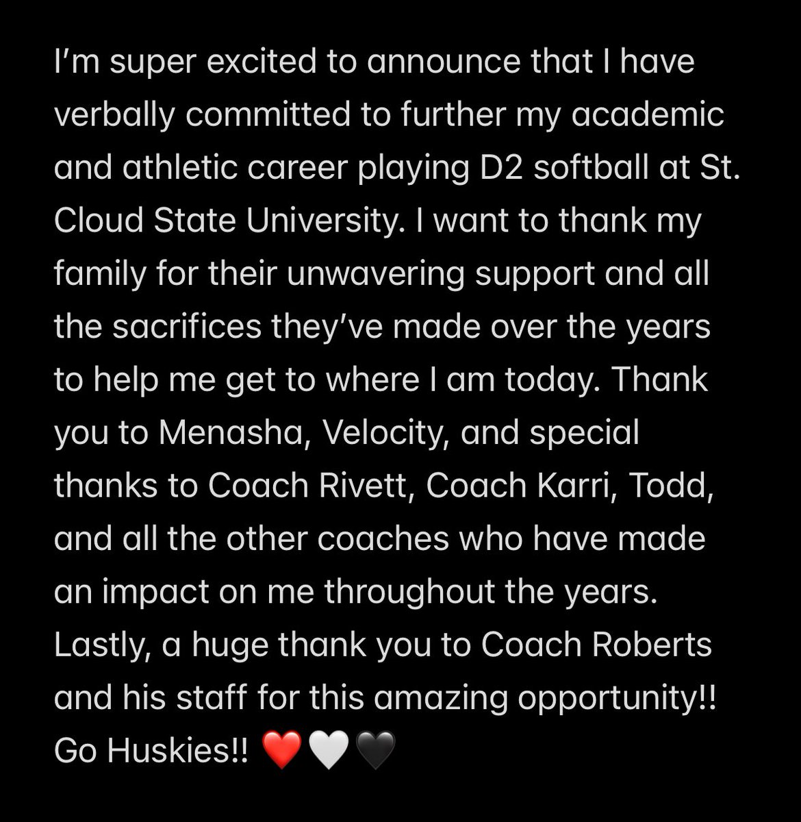 Go Huskies! <a href="/mitchrob13/">Mitch Roberts</a> <a href="/SCSUHUSKIES_SB/">St. Cloud State Softball</a> <a href="/Velo_Softball/">Velocity Softball</a> <a href="/ScoutUrecruit/">ScoutU college recruiting</a>