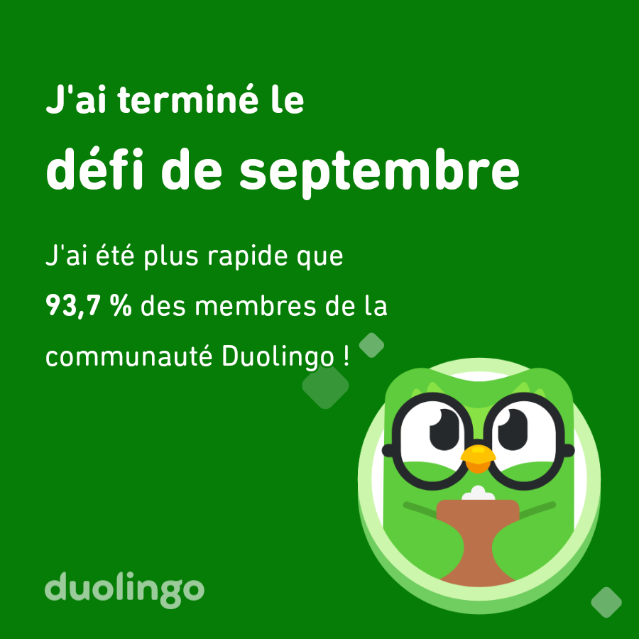 ryopeko33's tweet photo. J'ai terminé le défi de septembre plus vite que 93,7 % des membres de la communauté Duolingo ! https://t.co/2cpHFMqggm