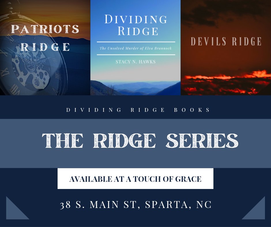 The Ridge Series is available at A Touch of Grace in Sparta, NC. Visit them during the Mountain Heritage Festival this weekend for copies.

linktr.ee/dividingridgeb… 

#writingcommunity #readers
#books #indieauthors