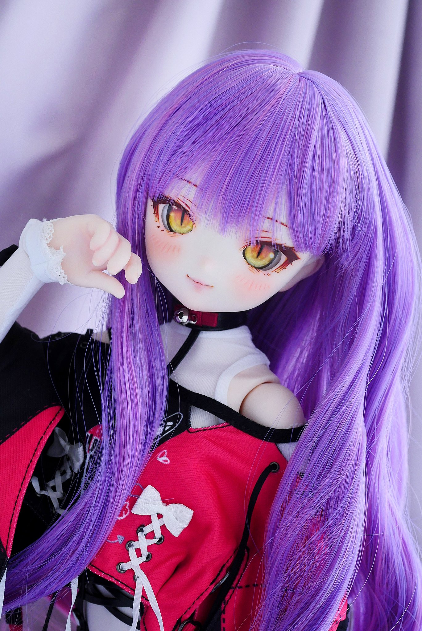 美品　アイデビ EYE DEVI ソフビ　パープル 新4.5inchウィッグ＆メタリック尾櫃瞳α改 着用見本 | オビツ